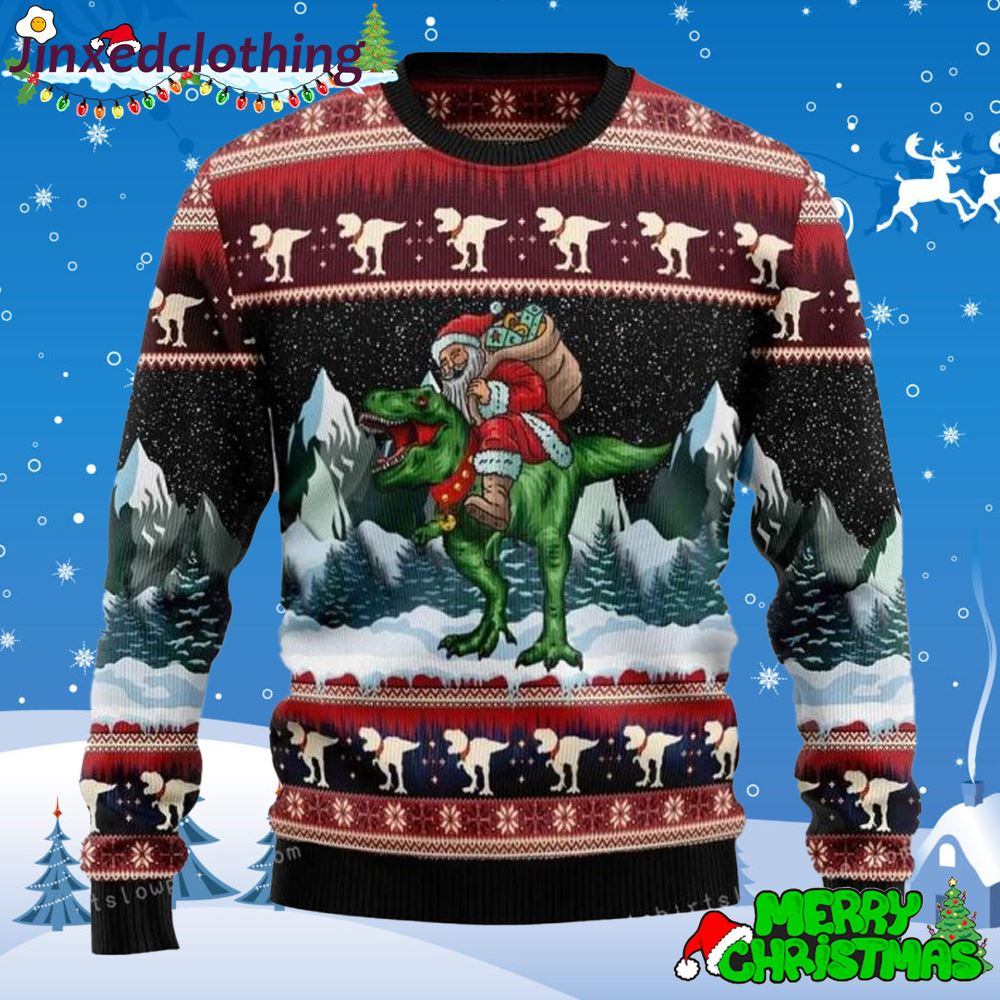 T-rex Santa Clause Ugly Sweater Party 